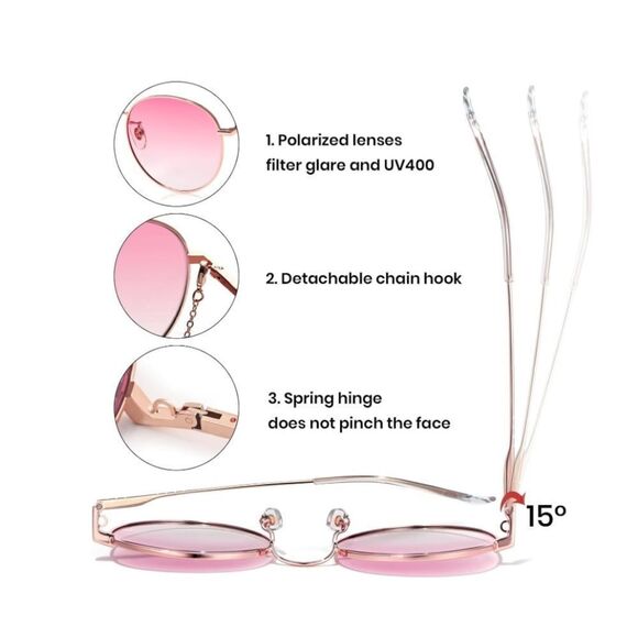 Classic Retro Sunnies with Chain Gradient Pink Lens - Picture 3 of 4